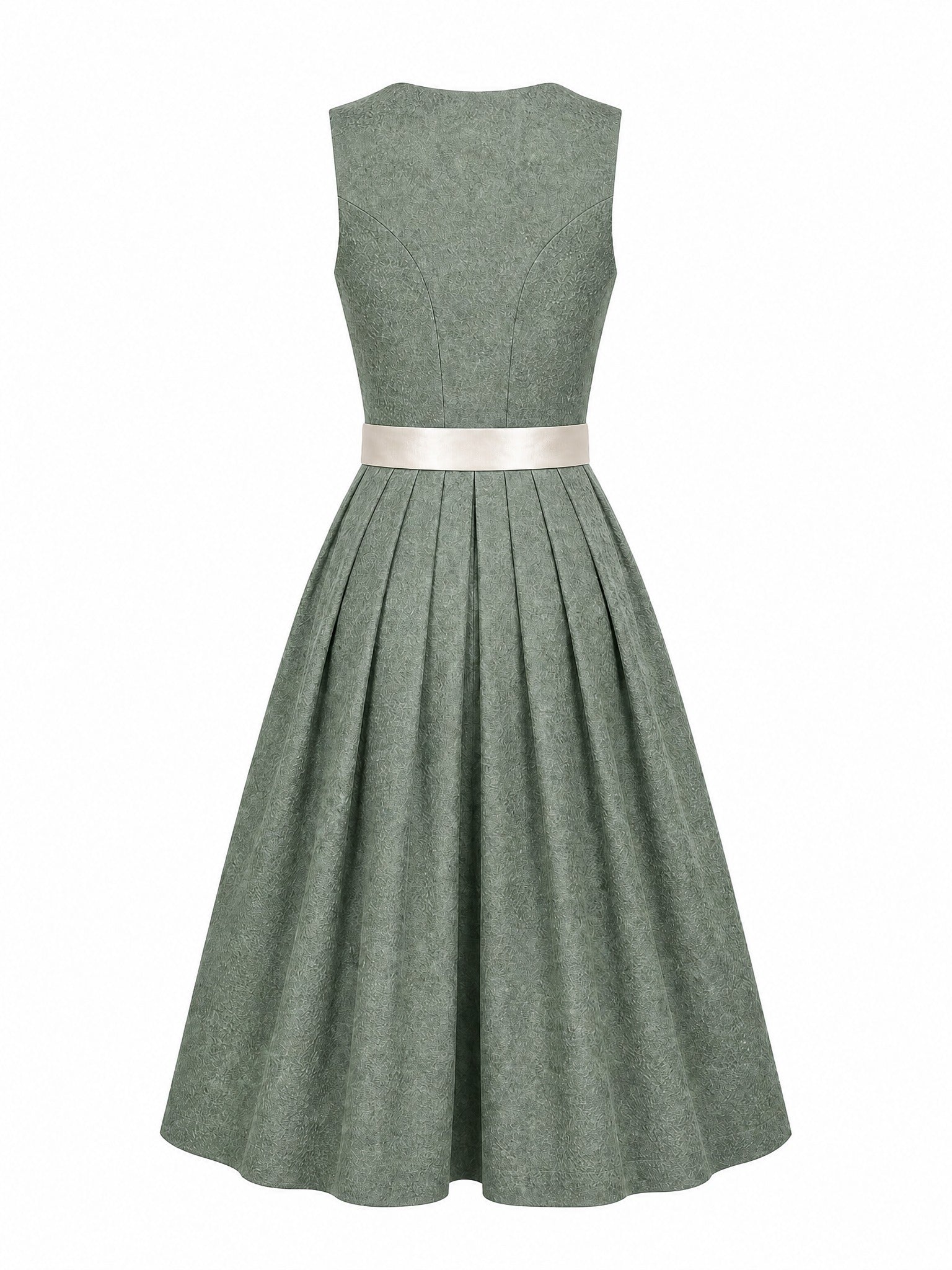 Dirndl Annika in Mineralgrün mit Elfenbein Schürze - Rückansicht