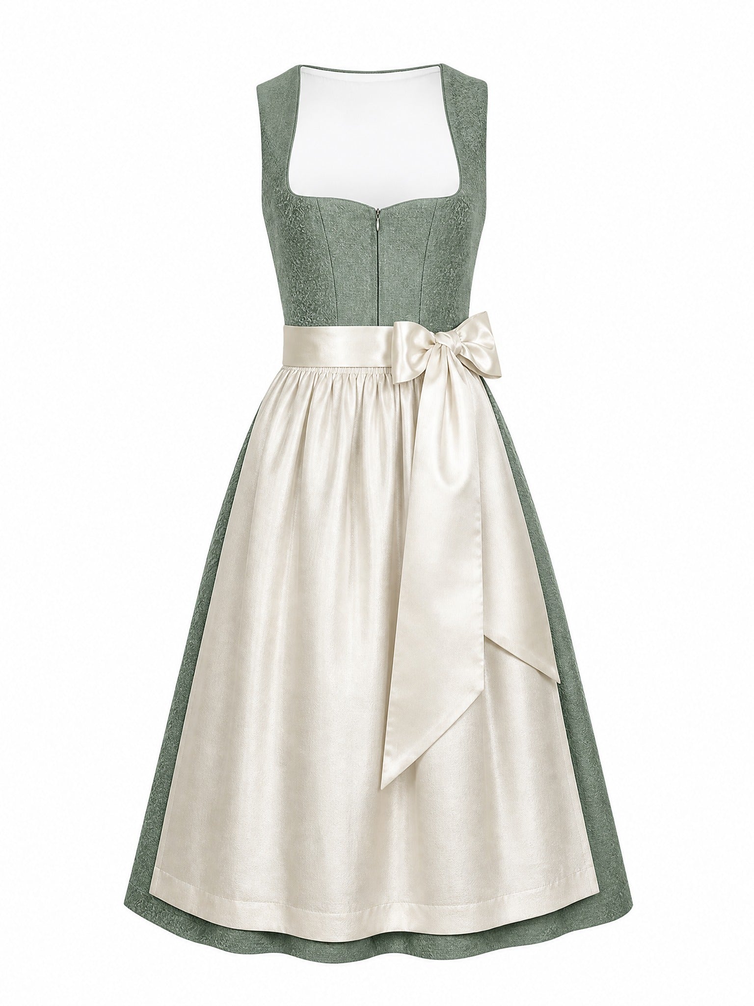 Dirndl Annika in Mineralgrün mit Elfenbein Schürze - Vorderansicht