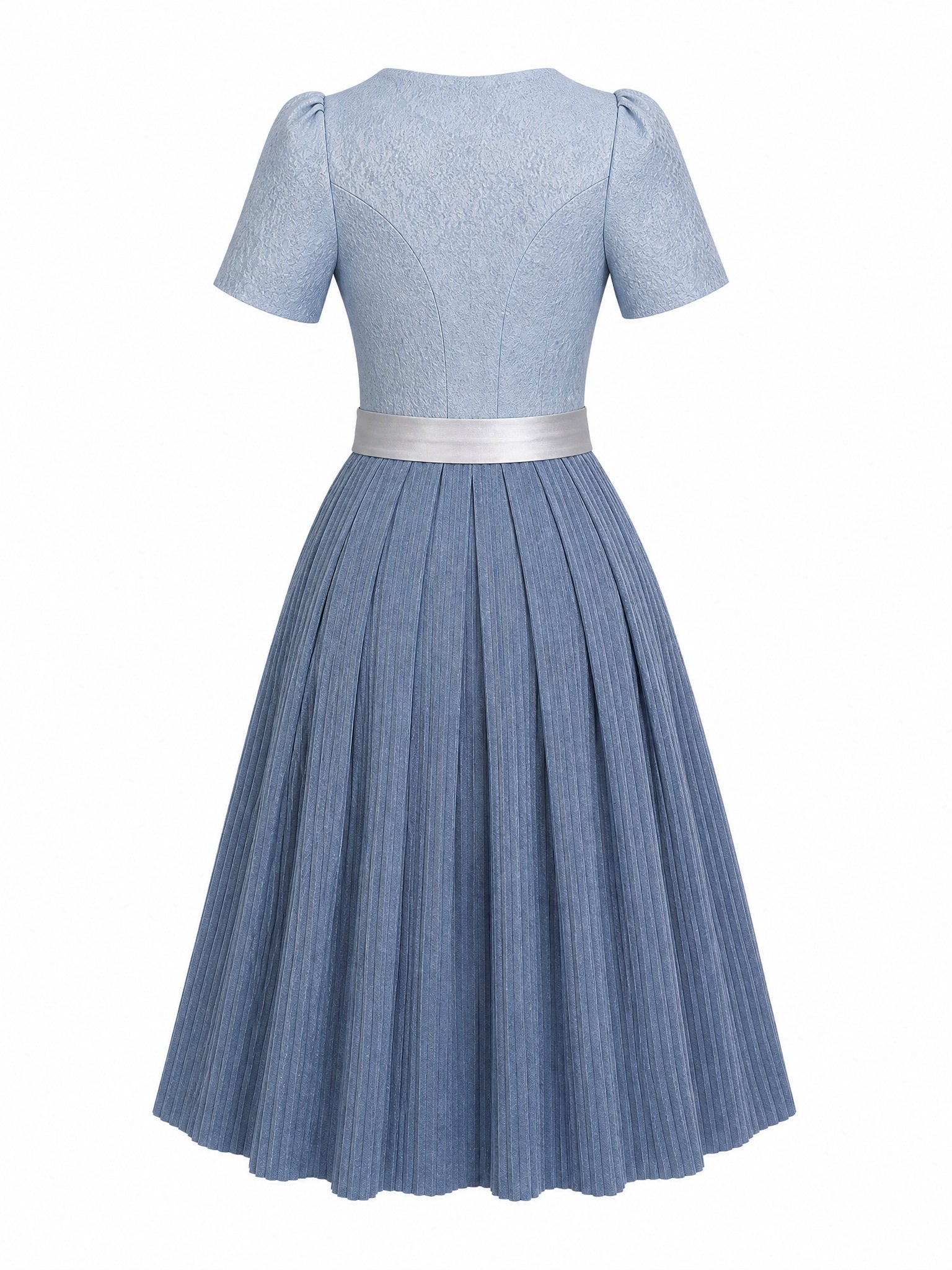Dirndl Elisa in Puderblau mit Silber Schürze - Rückansicht