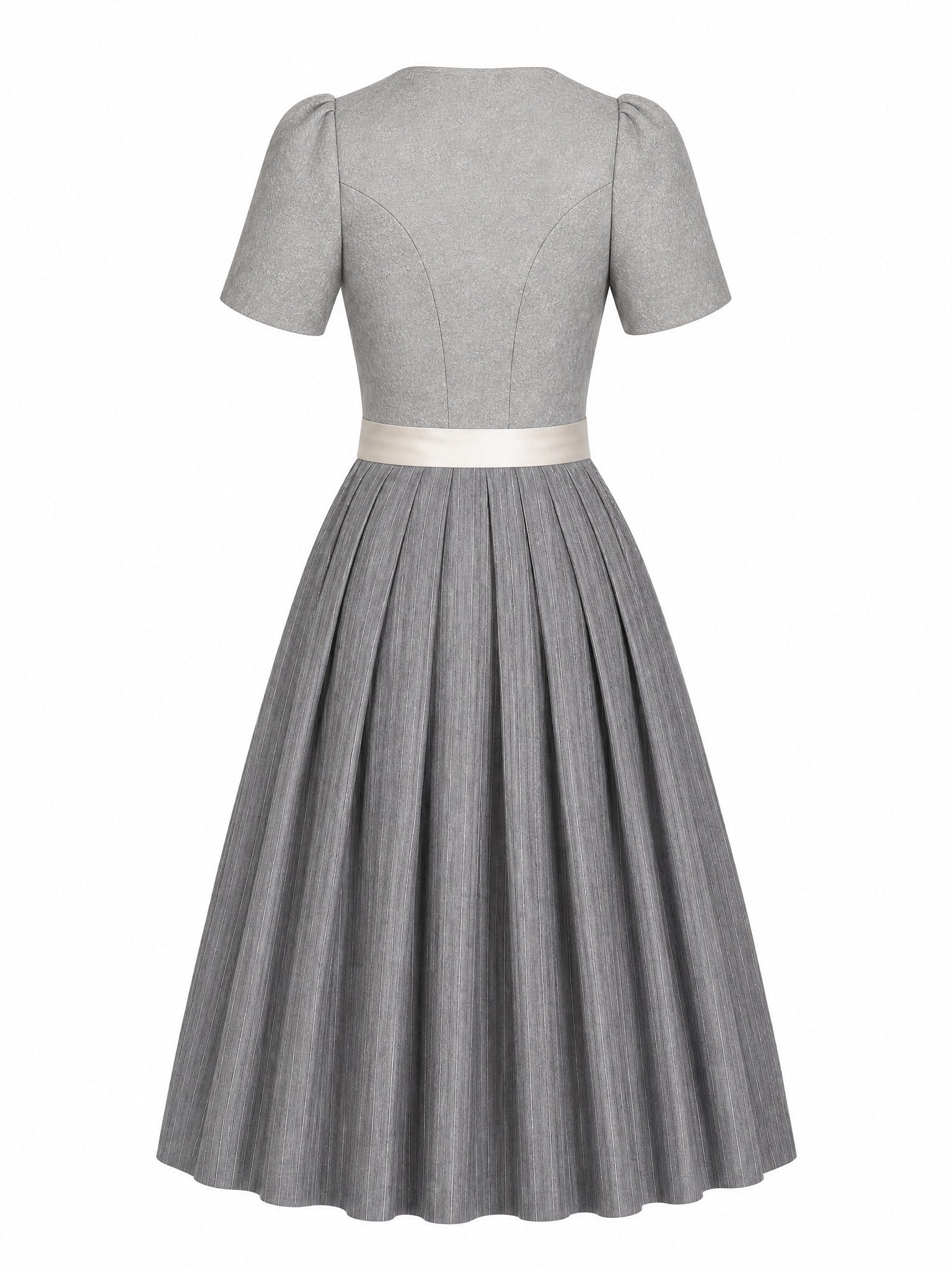 Dirndl Ida in Perlgrau mit Elfenbein Schürze - Rückansicht