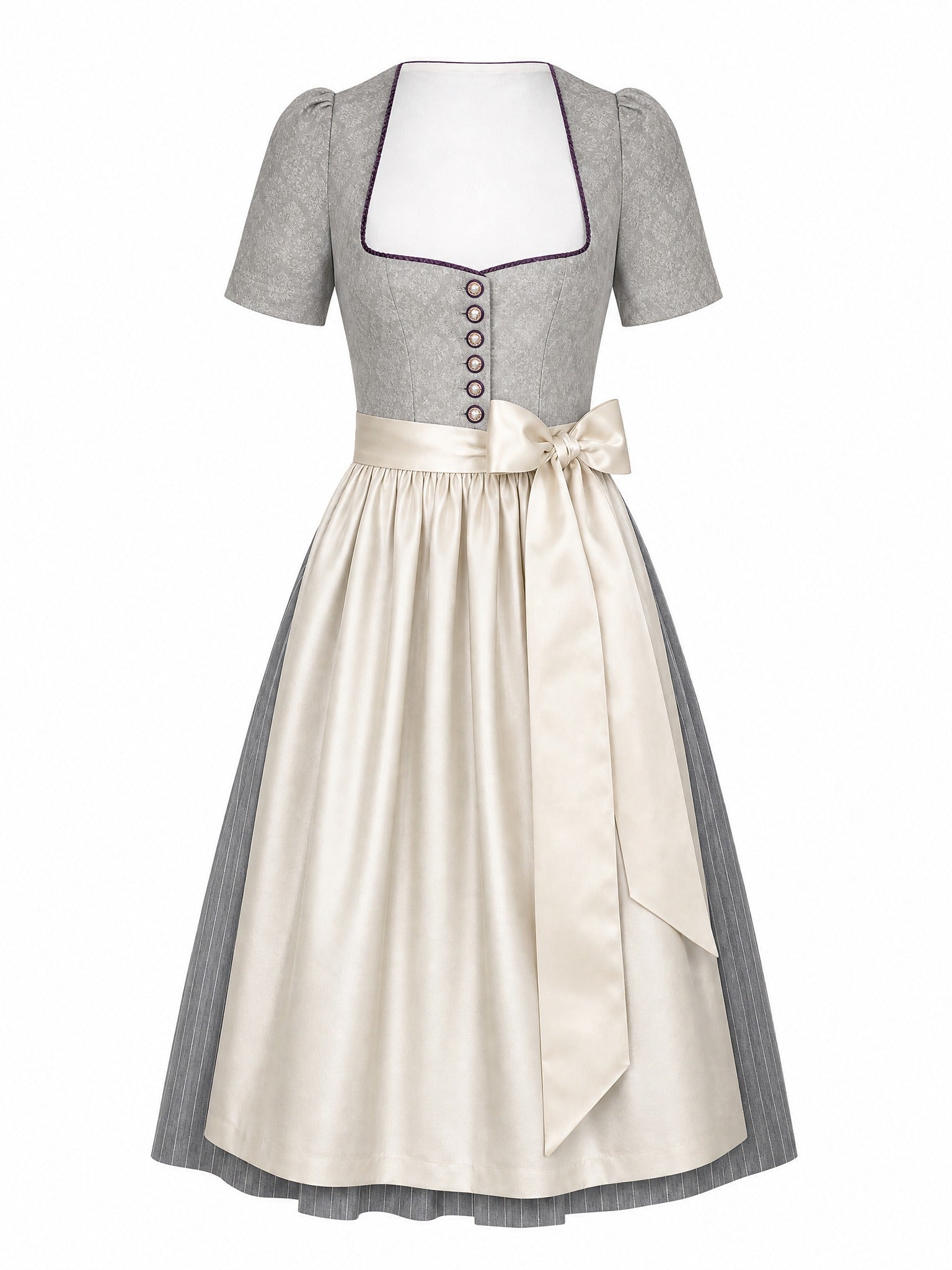 Dirndl Ida in Perlgrau mit Elfenbein Schürze - Vorderansicht