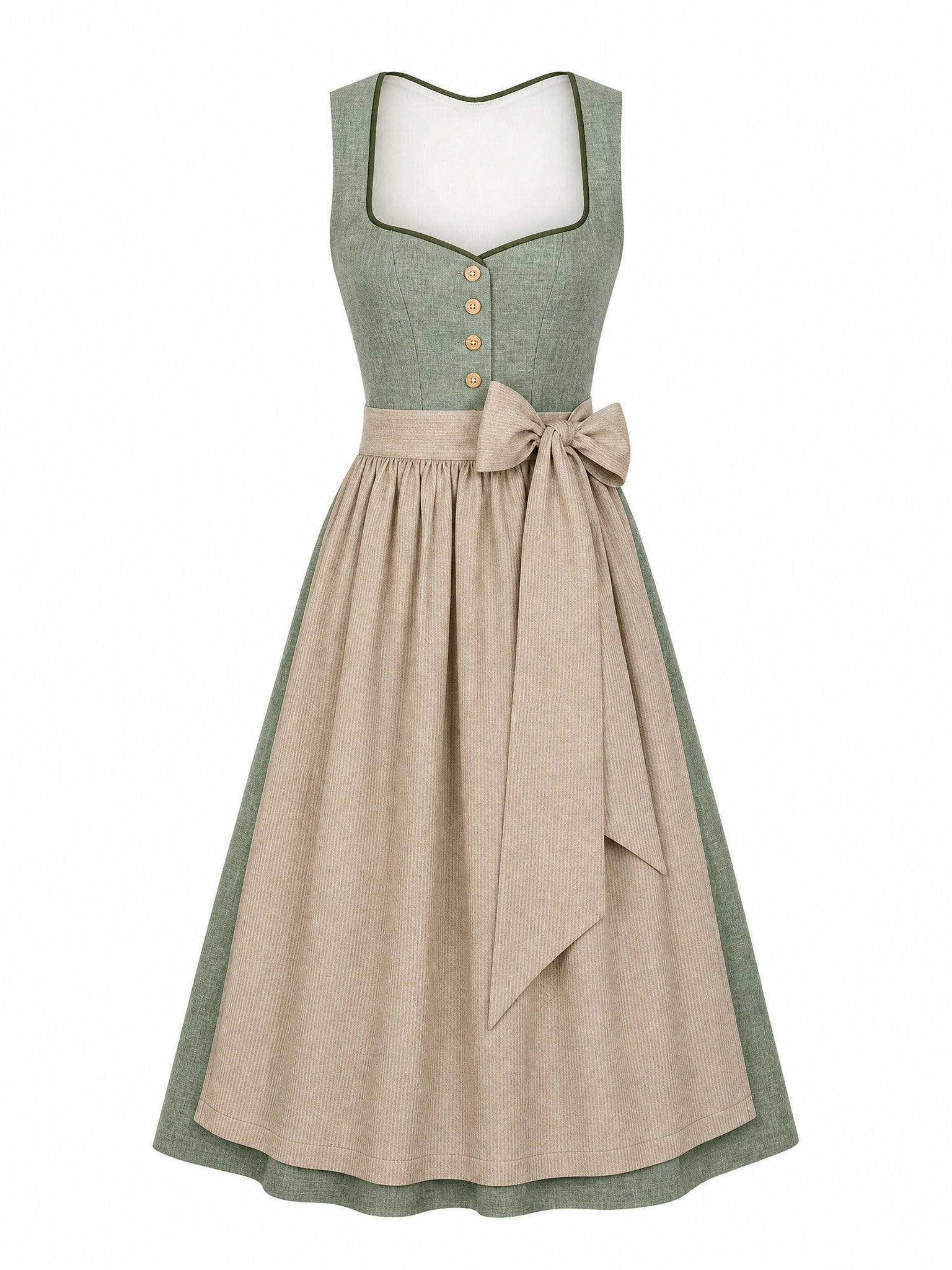 Dirndl Johanna in Eukalyptusgrün mit Warmer Sand Schürze - Vorderansicht