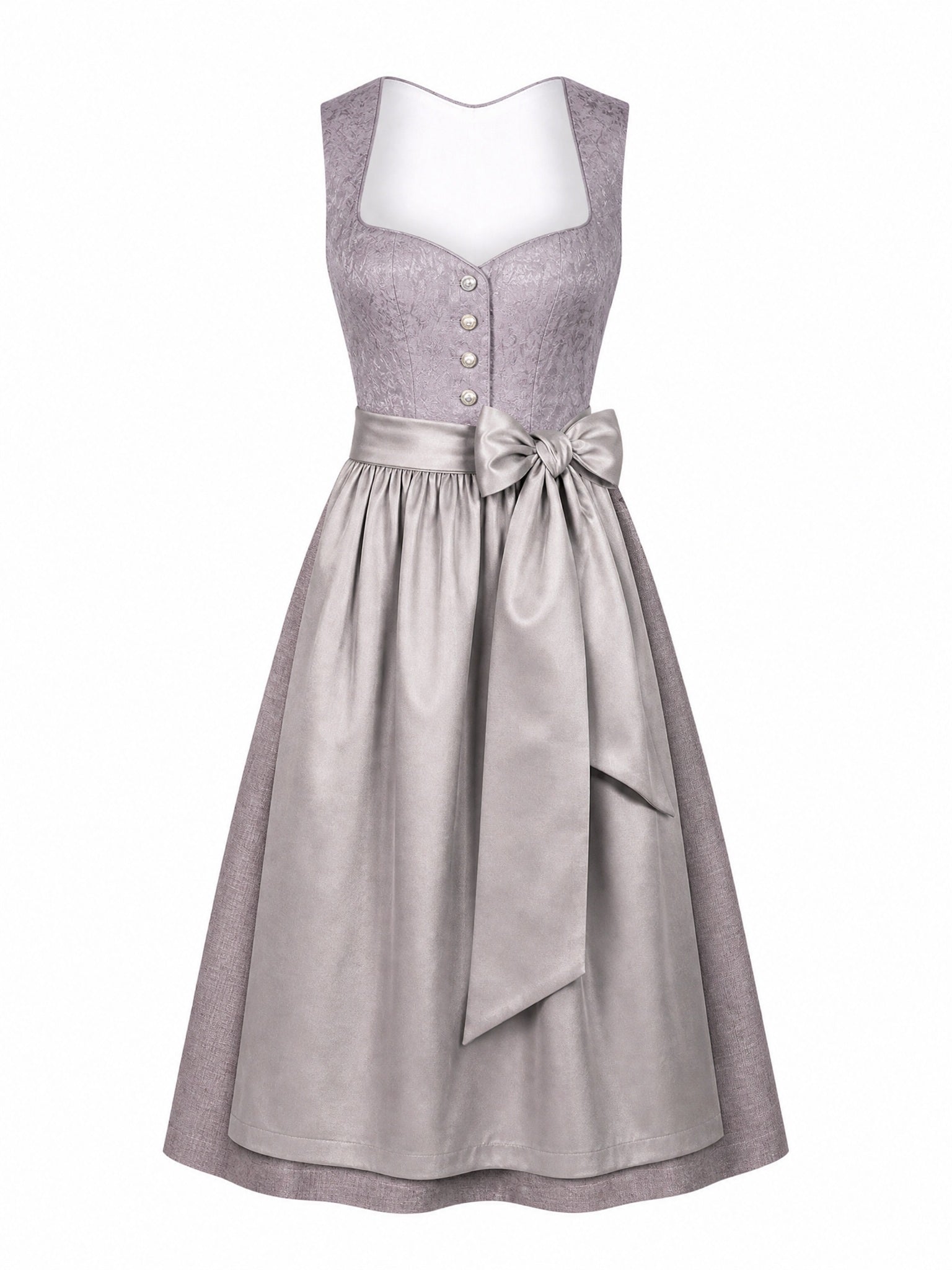Dirndl Karla in Rauchflieder mit Perlgrau Schürze - Vorderansicht