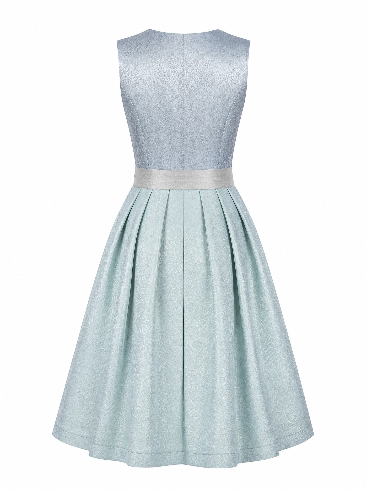 Dirndl Luise in Eisblau mit Perlgrau Schürze - Rückansicht