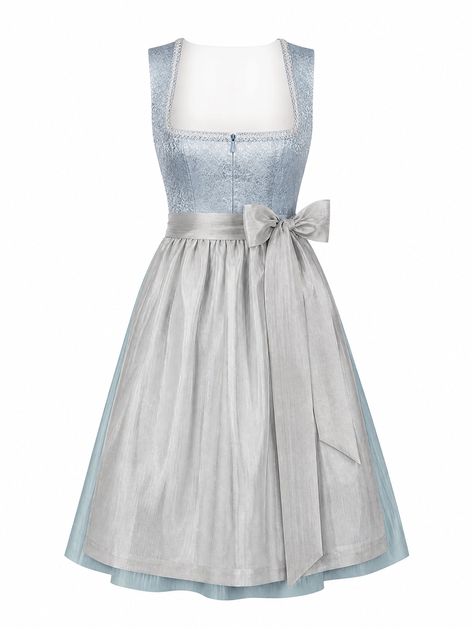 Dirndl Luise in Eisblau mit Perlgrau Schürze - Vorderansicht