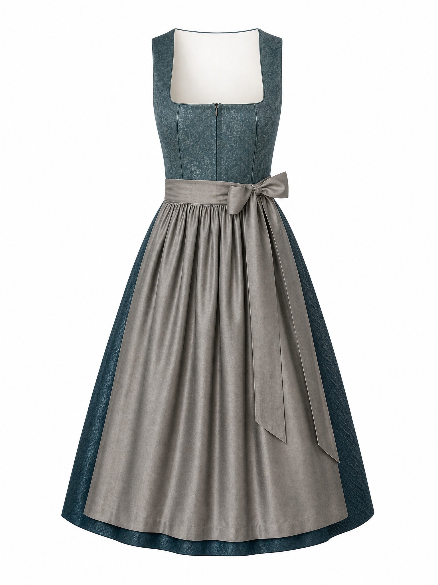 Dirndl Marie in Rauchpetrol mit Pewtergrau Schürze - Vorderansicht